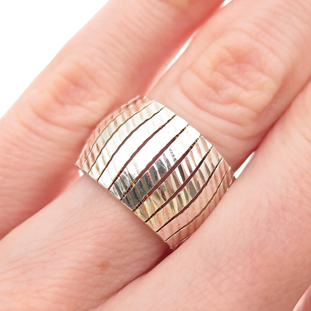 Lirm 925 Sterling Silver Vintage Italy Modernist Ribbed Ring Size 5.25
